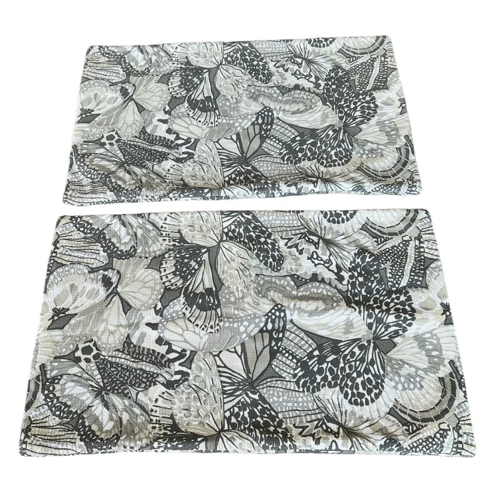 Pottery Barn Butterfly Wing Cotton Linen Textured Lumbar Pillow Cover Set Gray